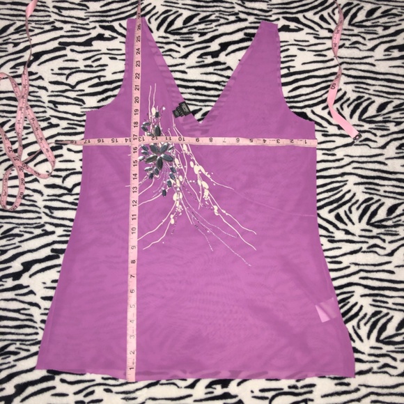 sheer beaded tank top with rhinestones and abstract floral details - Picture 4 of 7
